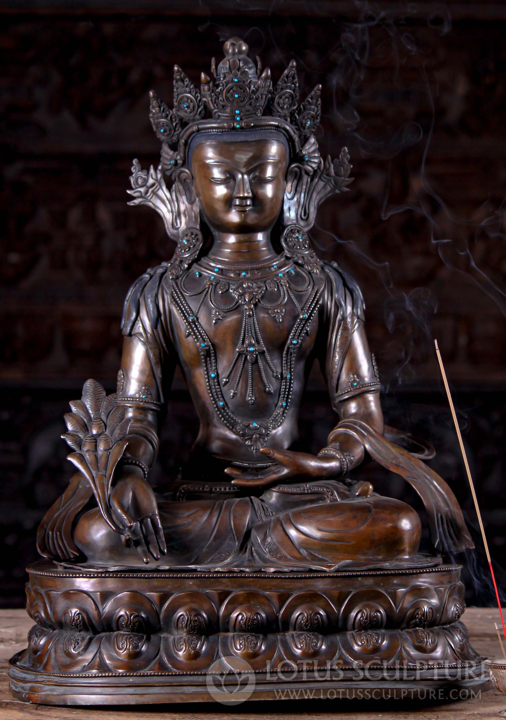 Beautiful Dark Copper Seated  Nepalese Earth Touching Medicine Buddha Statue 25"